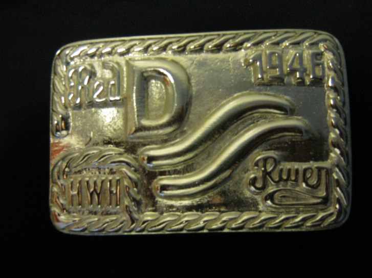 Set of 2 John Wayne Red River D Nickel/18 kt Gold and Pewter Belt Buckles 